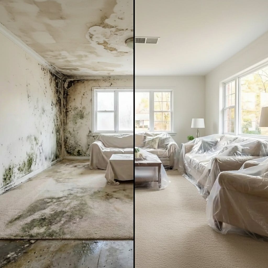 Mold Testing & Lab Reporting before and after in living room, Hackensack NJ