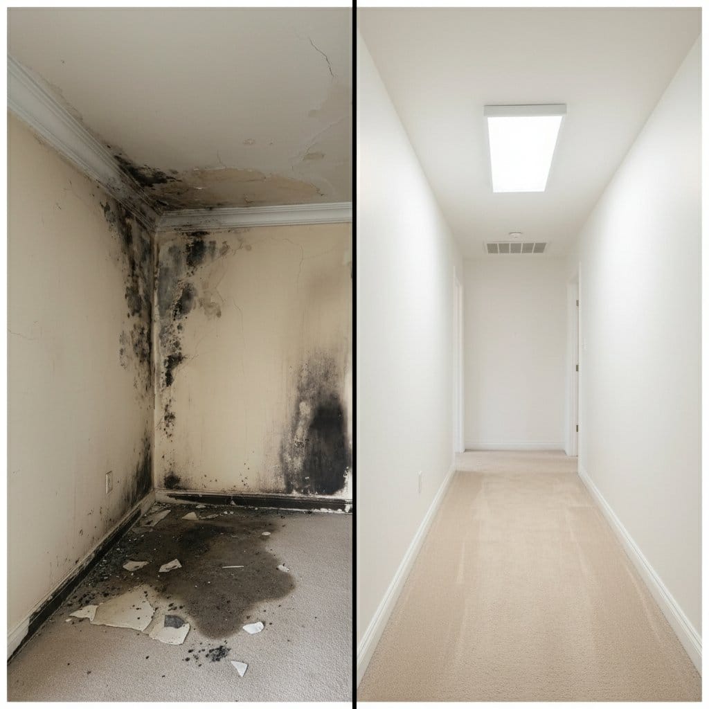Black Mold Removal before and after in hallway, Hackensack NJ