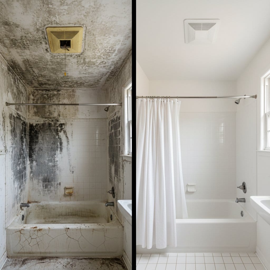 Hackensack Mold Removal bathroom restoration before and after in Hackensack